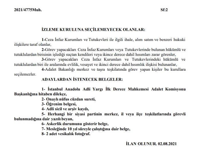 istanbul anadolu ceza infaz kurumlari ve tutukevleri 3 izleme kuruluna uye secimi ilani
